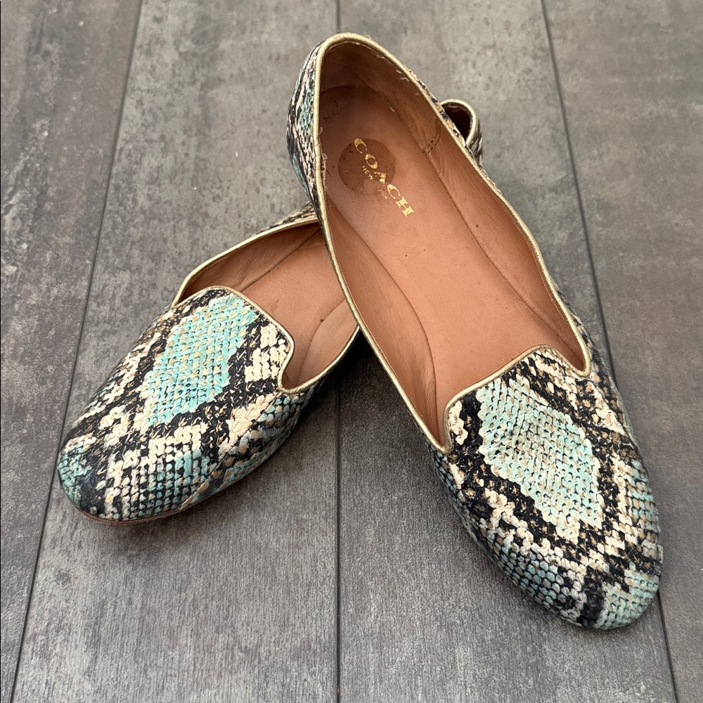 Coach Snakeskin Leather Loafers, size 7.5